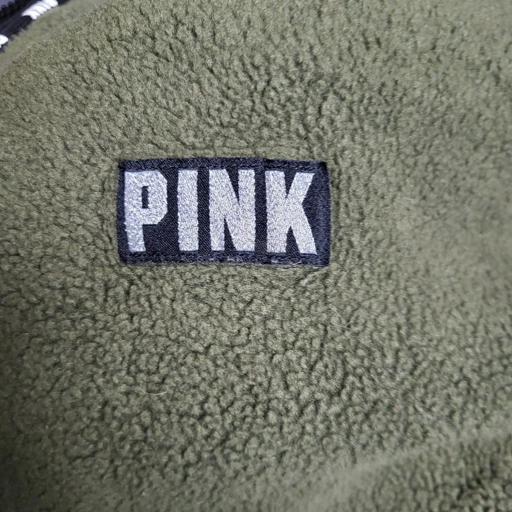 PINK Victoria's Secret‎ Women Jacket L Olive Green Fleece Reversible